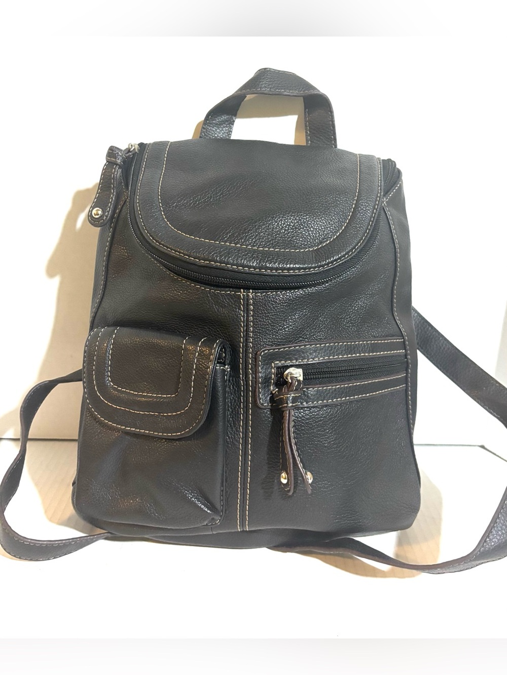 Black unisex distressed Leatherette  Backpack with Front Pockets